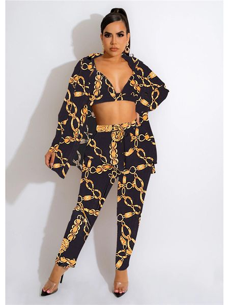 women's two piece pants gold chain print three 3 piece sets women outfits autumn clothing set long sleeve shirt bra long pants suit cas, White
women's two piece pants gold chain print three 3 piece sets women outfits autumn clothing set long sleeve shirt bra long pants suit cas, White