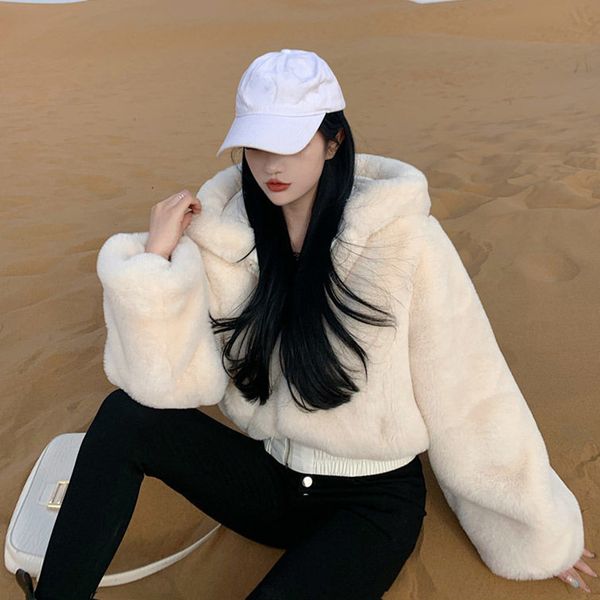 women's fur faux biyaby luxury rabbit coat women winter thick warm artificial hooded jacket ladies korean cropped fluffy outerwear 2211, Black
women's fur faux biyaby luxury rabbit coat women winter thick warm artificial hooded jacket ladies korean cropped fluffy outerwear 2211, Black