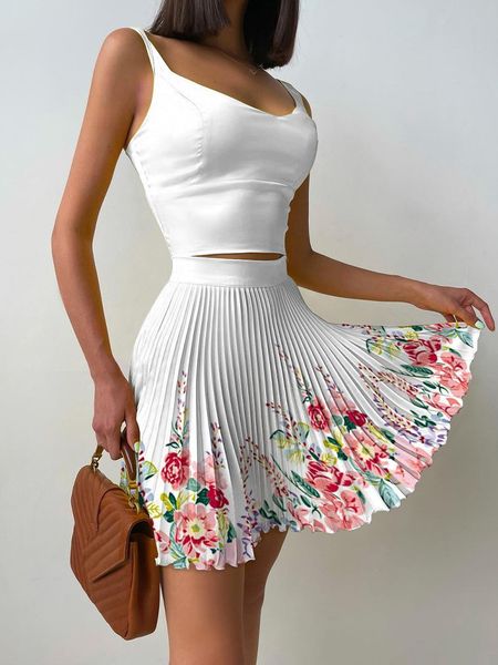 two piece dress with hollow camisole and pleated skirt 2piece set of holiday party club women's dress printed slim high waist dress set, White
two piece dress with hollow camisole and pleated skirt 2piece set of holiday party club women's dress printed slim high waist dress set, White