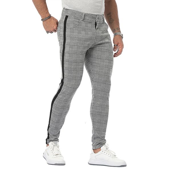 men s pants mens streetwear chinos plaid casual fitness men skiny bottom jogger sweatpants fashion trousers stripe track 221123, Black