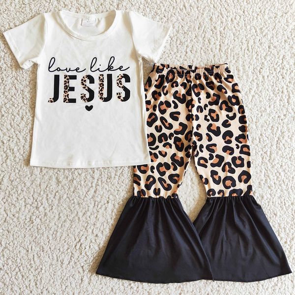 

new fashion baby girl clothing set jesus boutique kids clothes girls short sleeve bell bottom pants outfits easter children kid outfit whole, White