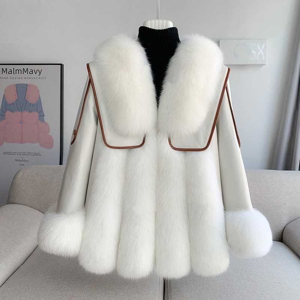 women's wool blends winter 2022 new young haining fur real fur fox fur coat women, Black