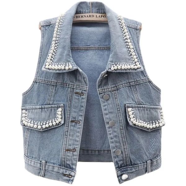women's vests autumn women vest jacket fashion beading jeans sleeveless loose short blue denim coat causal waistcoats s 221123, Black;white
women's vests autumn women vest jacket fashion beading jeans sleeveless loose short blue denim coat causal waistcoats s 221123, Black;white