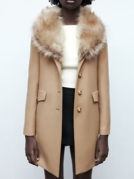 women' blends traf est women winter solid jacket big fur collar single breasted long sleeve coat outwear warm basic female fashion over, Black
women' blends traf est women winter solid jacket big fur collar single breasted long sleeve coat outwear warm basic female fashion over, Black