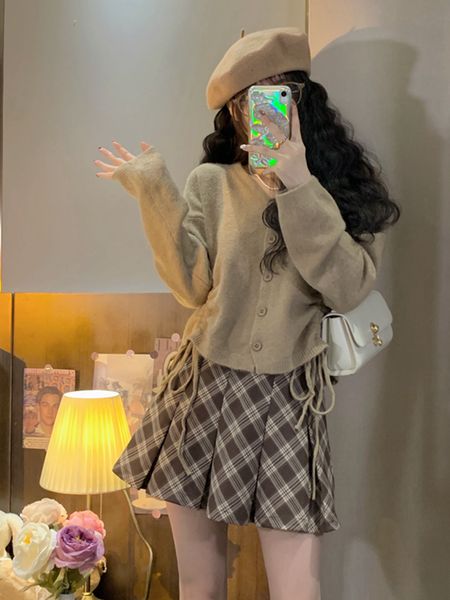 two piece dress french vintage two piece set women draw string solid v neck long sleeve knitted pullovers plaid pleated mini female slim ski, White
two piece dress french vintage two piece set women draw string solid v neck long sleeve knitted pullovers plaid pleated mini female slim ski, White