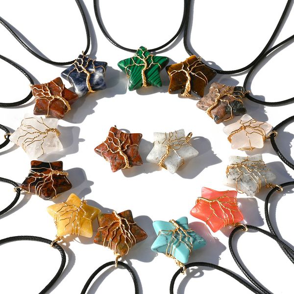 natural stone star shape pendant gold wire wrap tree of life mixed necklace jewelry accessories making wholesale, Silver
natural stone star shape pendant gold wire wrap tree of life mixed necklace jewelry accessories making wholesale, Silver