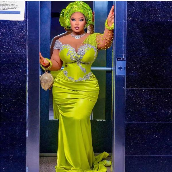 african green mermaid prom dresses for black girl satin long sleeve beads elegnat formal party evening dress custom made
african green mermaid prom dresses for black girl satin long sleeve beads elegnat formal party evening dress custom made