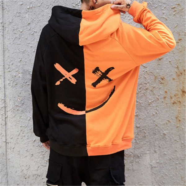 men's hoodies sweatshirts happy smiling face print patchwork women long sleeve hooded pullover jumper 221123, Black 
men's hoodies sweatshirts happy smiling face print patchwork women long sleeve hooded pullover jumper 221123, Black