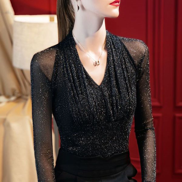 women's tshirt see through mesh v neck glitter ruched elegant party club basic ladies fashion women's long sleeve slim black tshi, White
women's tshirt see through mesh v neck glitter ruched elegant party club basic ladies fashion women's long sleeve slim black tshi, White