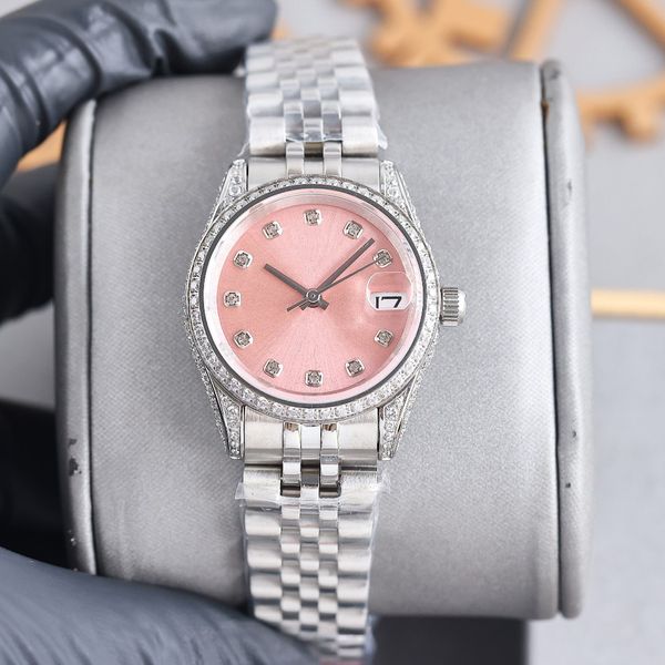 

Women's luxury watch pink round dial 28mm m279139rbr scratch resistant blue crystal magnifying calendar automatic machine 904L stainless steel Montre De Luxe, Waterproof