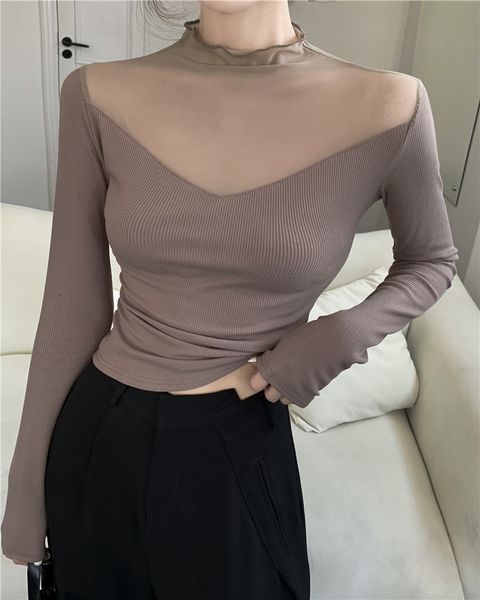 women's tshirt women patched transparent mesh collar tshirts girls full sleeve sheath tshirt elastic crop female tees 221124, White
women's tshirt women patched transparent mesh collar tshirts girls full sleeve sheath tshirt elastic crop female tees 221124, White