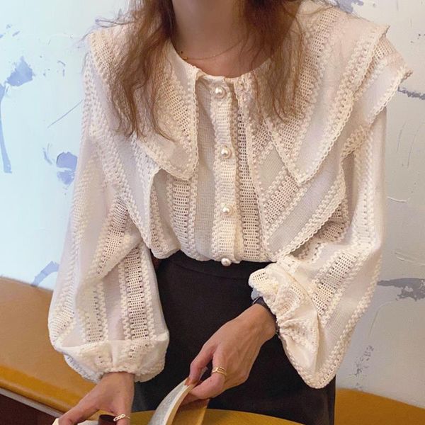 women's blouses shirts sweet preppy style lantern sleeve button female shirt elegant allmatch chic double neck hollow out solid color b, White
women's blouses shirts sweet preppy style lantern sleeve button female shirt elegant allmatch chic double neck hollow out solid color b, White