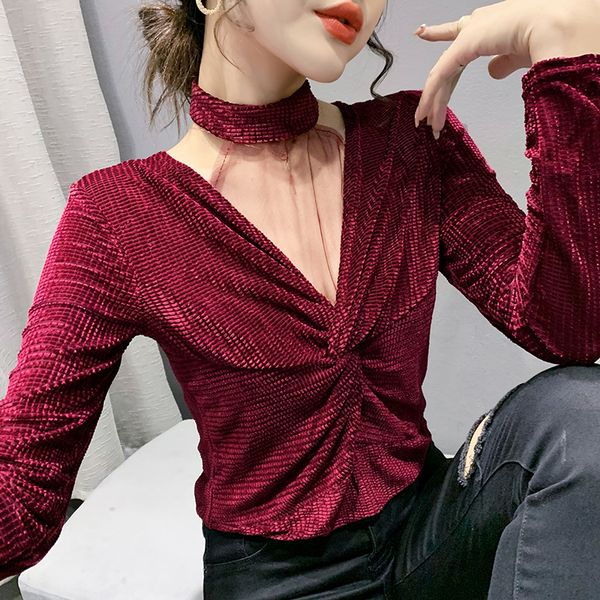 women's tshirt women crossed vneck slim soft t shirts lady patchwork mesh halter elastic tees female fashion velour tshirt 221124, White
women's tshirt women crossed vneck slim soft t shirts lady patchwork mesh halter elastic tees female fashion velour tshirt 221124, White
