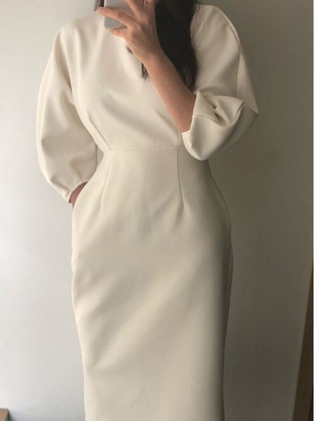 party dresses women's spring autumn elegant business midi white dress bat sleeve workwear bodycon slim black vestidos female fashion cl, White;black
party dresses women's spring autumn elegant business midi white dress bat sleeve workwear bodycon slim black vestidos female fashion cl, White;black