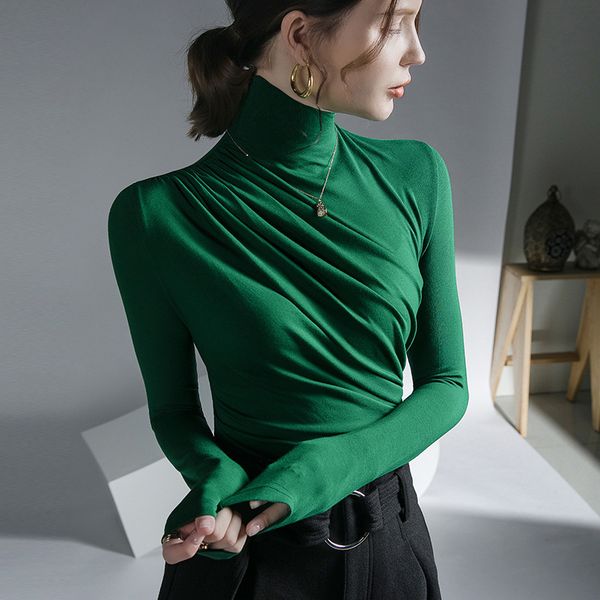 women's tshirt women turtleneck full sleeve folds t shirts lady elegant elastic tees female tshirt 221124, White
women's tshirt women turtleneck full sleeve folds t shirts lady elegant elastic tees female tshirt 221124, White