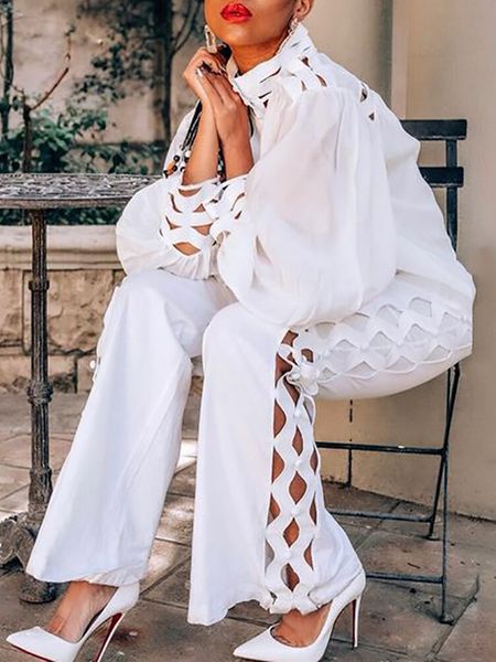 women's two piece pants hollow out sets women autumn clothing stand collar lantern sleeve shirt suits casual 2 s outfits 221123, White
women's two piece pants hollow out sets women autumn clothing stand collar lantern sleeve shirt suits casual 2 s outfits 221123, White