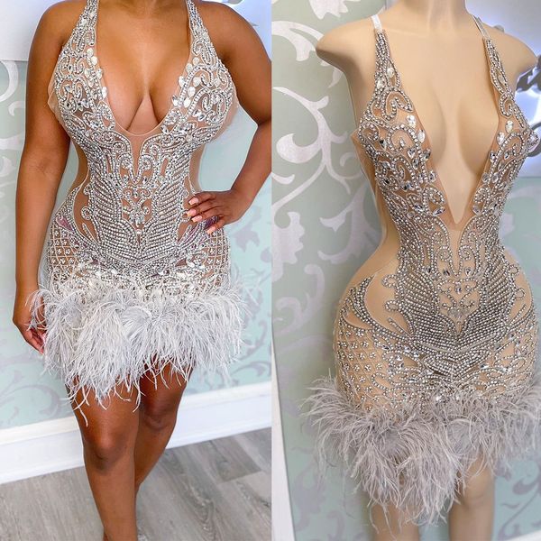 luxury feather crystal short cocktail dresses mini deep v neck custom made party dresses homecoming evening gown, Black;red
luxury feather crystal short cocktail dresses mini deep v neck custom made party dresses homecoming evening gown, Black;red