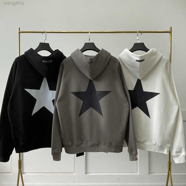 high street double line essential five pointed star hooded plush sweater for men and women loose versatile casual couple trend, Black
high street double line essential five pointed star hooded plush sweater for men and women loose versatile casual couple trend, Black