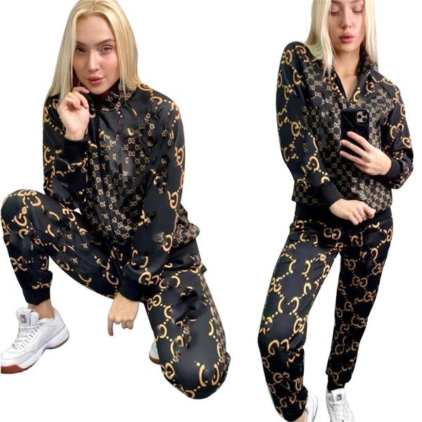 2023 designer tracksuits women print two piece set stand collar jacket pants jogging suit long sleeve lady sweatsuit streetwear fall winter, Gray 
2023 designer tracksuits women print two piece set stand collar jacket pants jogging suit long sleeve lady sweatsuit streetwear fall winter, Gray