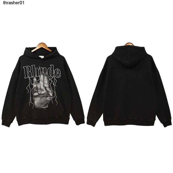 men's hoodies sweatshirts designer rhude autumn terry hoodie fashion brand dark finger lightning print casual men women hoodie, Black
men's hoodies sweatshirts designer rhude autumn terry hoodie fashion brand dark finger lightning print casual men women hoodie, Black
