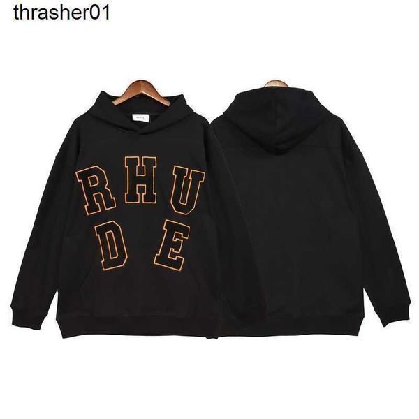 men's hoodies sweatshirts fashion rhude designer embroidery loose hoodie sweatshirt men women streetwear hoodie, Black