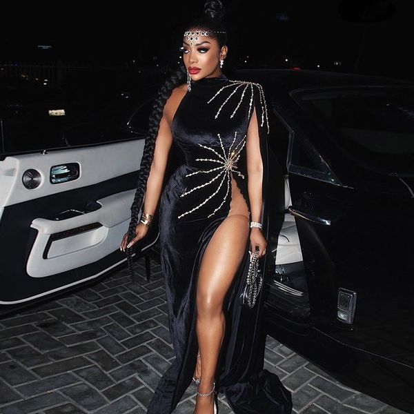 african black girls mermaid evening dresses side high split crystals beading one cape sleeve long velvet special occasion gowns red carpet p, Black;red
african black girls mermaid evening dresses side high split crystals beading one cape sleeve long velvet special occasion gowns red carpet p, Black;red