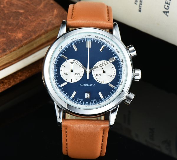 2023 new luxury brand men's watch leisure sports leather full function timekeeping quartz watch, Slivery;brown
2023 new luxury brand men's watch leisure sports leather full function timekeeping quartz watch, Slivery;brown