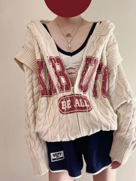 women's knits tees vintage fashion korean sweaters preppy style letter jacquard hooded cardigan lazy casual loose patchwork zipper wome, White
women's knits tees vintage fashion korean sweaters preppy style letter jacquard hooded cardigan lazy casual loose patchwork zipper wome, White