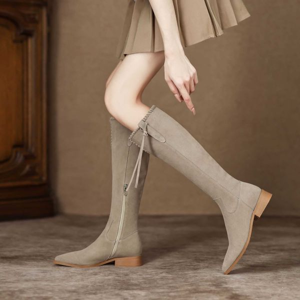 knee length boots women's english style low heel pointed v-mouth cavalry boots khaki frosted flat bottomed high boots, Black
knee length boots women's english style low heel pointed v-mouth cavalry boots khaki frosted flat bottomed high boots, Black
