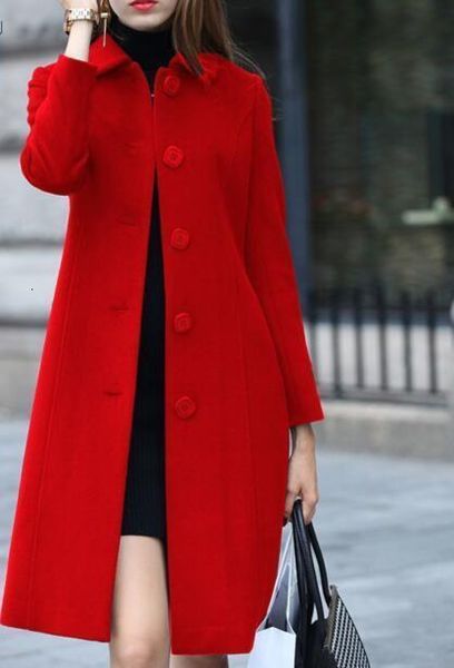 women' blends 1pcs lot luxury style coat autumn winter mid length single breasted slim blended en overcoat red blue black 221123
women' blends 1pcs lot luxury style coat autumn winter mid length single breasted slim blended en overcoat red blue black 221123
