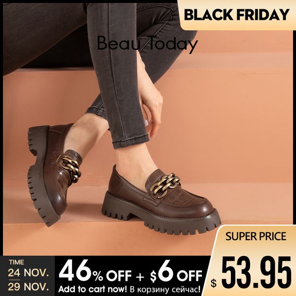 dress shoes beautoday chunky loafers women genuine cow leather platform shoes round toe metal chain slip on ladies flats handmade 27748 2211, Black
dress shoes beautoday chunky loafers women genuine cow leather platform shoes round toe metal chain slip on ladies flats handmade 27748 2211, Black
