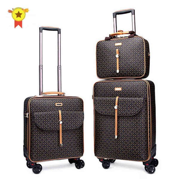 Image of High Quality Inch Retro Women Luggage Travel Bag With Handbag Rolling Suitcase Set On Wheels set J220707