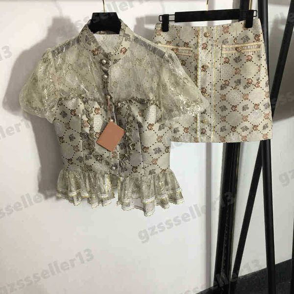 women two piece dresses miu designer skirt sets lace lotus leaf hem waist short sleeve skirt two piece suit size s-xl, White
women two piece dresses miu designer skirt sets lace lotus leaf hem waist short sleeve skirt two piece suit size s-xl, White
