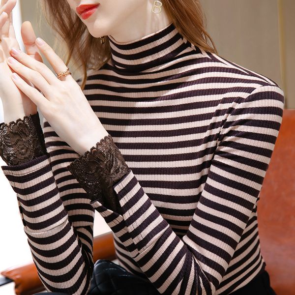 women's tshirt m3xl stripe long sleeve tshirt tee female turtleneck sheath striped crop tshirts for women 221124, White
women's tshirt m3xl stripe long sleeve tshirt tee female turtleneck sheath striped crop tshirts for women 221124, White