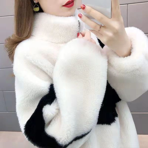 women's fur faux warm stand collar fur winter jacket female korean loose thick lamb wool coat short stitching womens parkas outwear 221, Black
women's fur faux warm stand collar fur winter jacket female korean loose thick lamb wool coat short stitching womens parkas outwear 221, Black