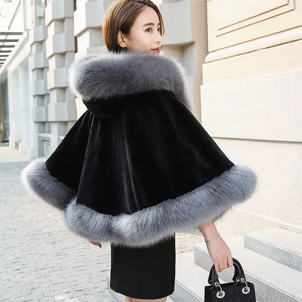 women's fur faux fashion hooded cloak coat black white womens korean winter shawl cape outwear thicken warm fur coats female 221123
women's fur faux fashion hooded cloak coat black white womens korean winter shawl cape outwear thicken warm fur coats female 221123