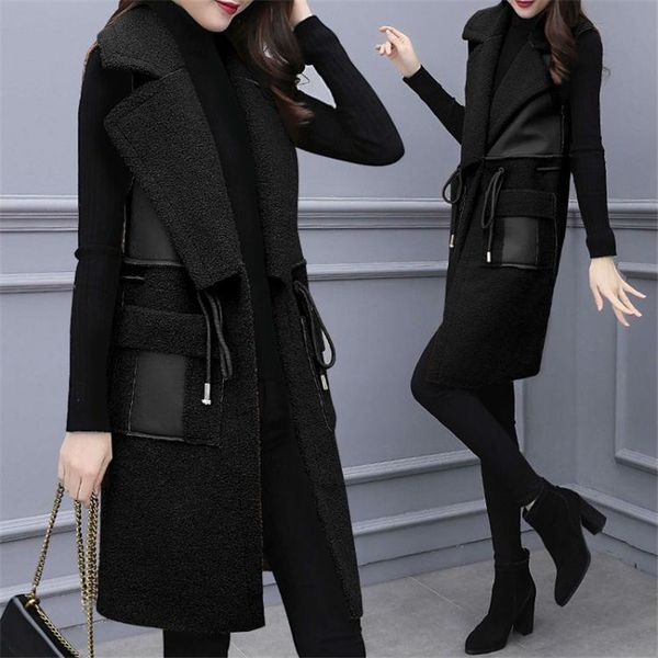 women's vests autumn winter leather coat long lambwool sleeveless waistcoat fashion slim female jacket 5xl w2360 221123, Black;white
women's vests autumn winter leather coat long lambwool sleeveless waistcoat fashion slim female jacket 5xl w2360 221123, Black;white