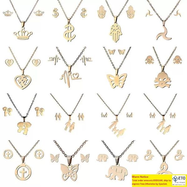 stainless steel jewelry sets crown skull butterfly elephant heart pendant necklace earring set for women fashion jewelry, Silver
stainless steel jewelry sets crown skull butterfly elephant heart pendant necklace earring set for women fashion jewelry, Silver