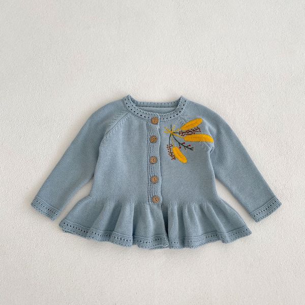 2023 spring toddler kids knitted sweater cardigan ins baby girls grain embroider falbala hem outwear children cotton knitting clothes a9390, Blue
2023 spring toddler kids knitted sweater cardigan ins baby girls grain embroider falbala hem outwear children cotton knitting clothes a9390, Blue