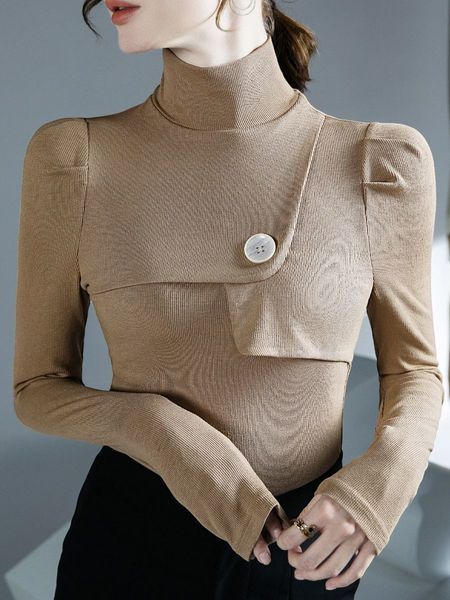 women's tshirt autumn winter long puff sleeve t shirts girls solid button turtleneck slim women tee bottoming tshirt 221124, White
women's tshirt autumn winter long puff sleeve t shirts girls solid button turtleneck slim women tee bottoming tshirt 221124, White