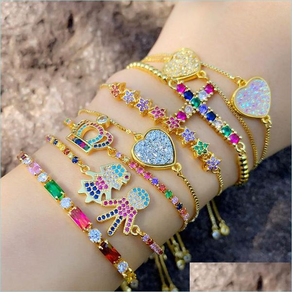 charm bracelets 18k gold rainbow zircon diamond bracelet pl string adjustable crown heart cross charm bracelets women fashion jewelr dhzmh, Golden;silver
charm bracelets 18k gold rainbow zircon diamond bracelet pl string adjustable crown heart cross charm bracelets women fashion jewelr dhzmh, Golden;silver