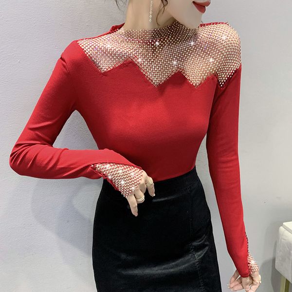 women's tshirt women slim cotton t shirts lady ringstones elastic tees female fashion patchwork tshirt autunm winter 221124, White
women's tshirt women slim cotton t shirts lady ringstones elastic tees female fashion patchwork tshirt autunm winter 221124, White