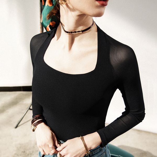 women's tshirt size s3xl autumn spring vintage full sleeve square collar tshirt girls solid stretchy black mesh tshirts for women 2211, White
women's tshirt size s3xl autumn spring vintage full sleeve square collar tshirt girls solid stretchy black mesh tshirts for women 2211, White