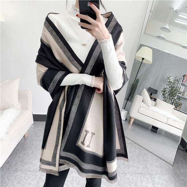 

2024 Luxury Designer scarf for woman cashmere scarfes winter black shawl fashion landscape double-sided thickened long versatile shawl headband