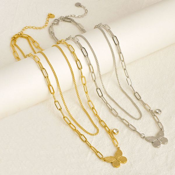 18k gold butterfly necklace pendant stainless steel paperclip chain double layer necklaces for women fashion jewelry, Silver
18k gold butterfly necklace pendant stainless steel paperclip chain double layer necklaces for women fashion jewelry, Silver