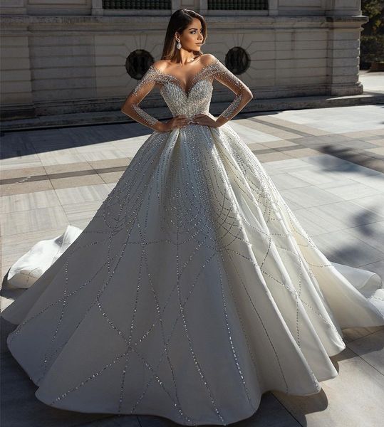 2023 saudi arabic wedding dress luxury sheer neck beads long sleeves crystal bridal gowns custom made vestido de novia, White
2023 saudi arabic wedding dress luxury sheer neck beads long sleeves crystal bridal gowns custom made vestido de novia, White
