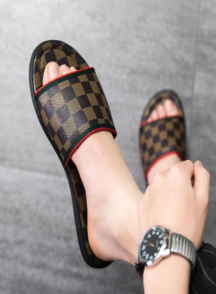 checkered pattern men slippers luxury brand designer genuine leather slides black brown beach flip flop outdoor indoor flat casual7667653
checkered pattern men slippers luxury brand designer genuine leather slides black brown beach flip flop outdoor indoor flat casual7667653