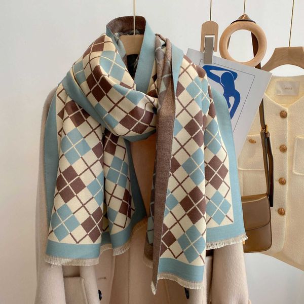 new style cashmere scarves in autumn and winter of 2022 for womens korean version of versatile geometric patterns shawl for students, Blue;gray
new style cashmere scarves in autumn and winter of 2022 for womens korean version of versatile geometric patterns shawl for students, Blue;gray