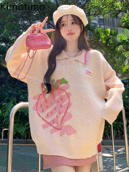 women's sweaters kimotimo strawberry jacquard sweater women autumn winter lapels long sleeve sweater korean fashion preppy style loose, White;black 
women's sweaters kimotimo strawberry jacquard sweater women autumn winter lapels long sleeve sweater korean fashion preppy style loose, White;black