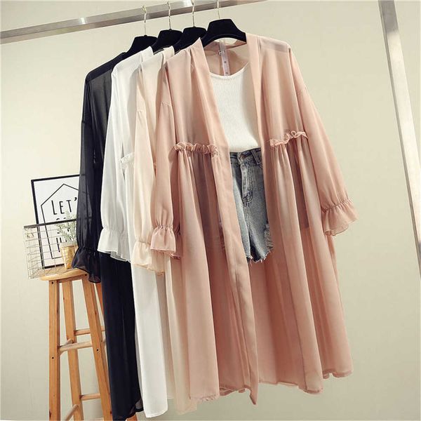 women's sweaters 2022 protection summer sun clothes women long vest chiffon ladies scarf female vests long sleeve women loose thin jack, White;black
women's sweaters 2022 protection summer sun clothes women long vest chiffon ladies scarf female vests long sleeve women loose thin jack, White;black